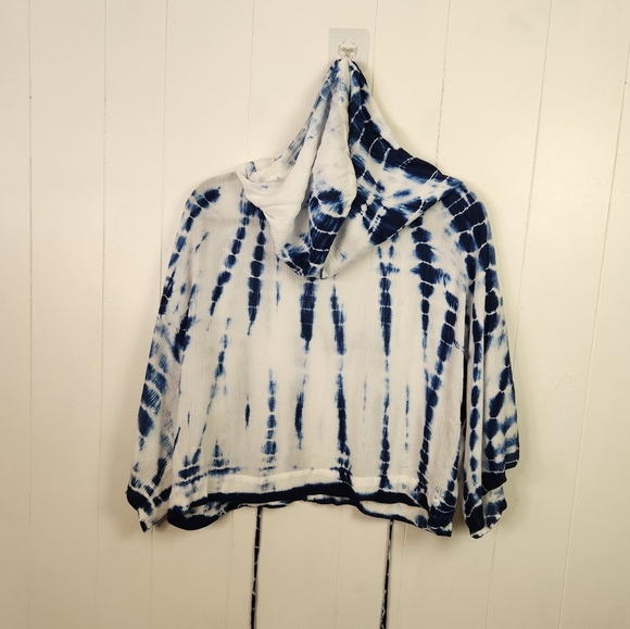 Vici Baja Blue Tie Dye Oversized Crop Top Cropped Hoodie Boho Beach Size Small - Picture 6 of 12